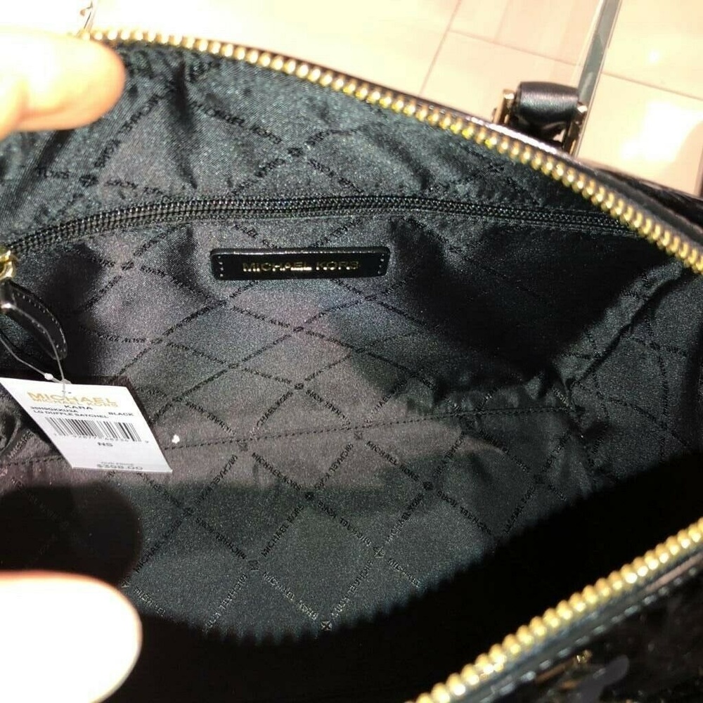 NWT MICHAEL KORS LG METALLIC DUFFLE BAG BLACK - Picture 5 of 7